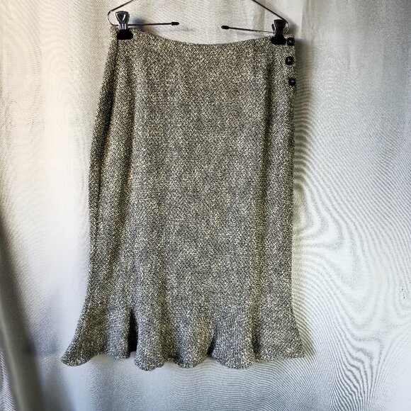 Cut Loose Black White Cotton Tweed Skirt with Bottom Flounce Size Medium